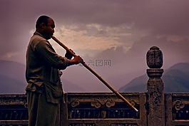 夕陽,簫,和尚