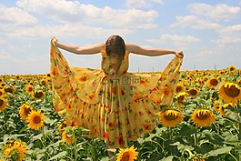 向日葵,女孩,連衣裙