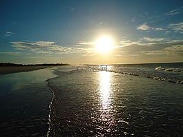 日落,海灘,性質