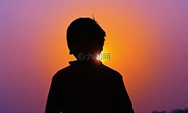 日落,男孩,印度