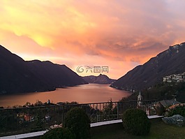 谷,日落,天氣