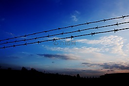 籬笆,日落,天空