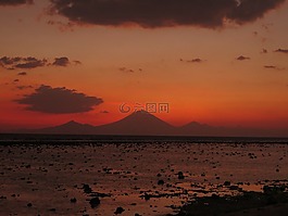 日落,火山,自然