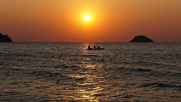 小船,日落,島