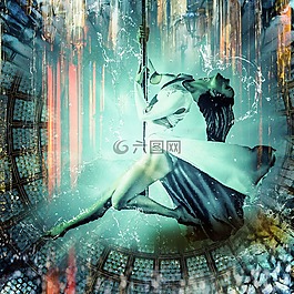 飛行,舞蹈,女孩