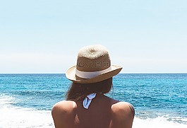海灘,帽子,海洋