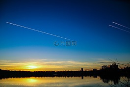 日落,湖,飛機(jī)