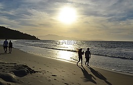 海滩,黄昏,贝拉 mar