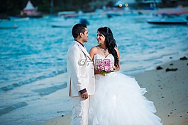 婚禮,海灘,婚姻