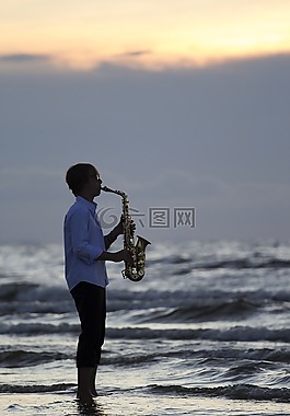 海灘,海,日落