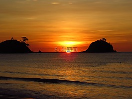 海灘,日落,離島