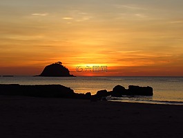 黃昏,日落,海灘