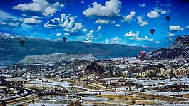 熱氣球,景觀,夏天