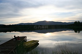 湖,水庫,日落