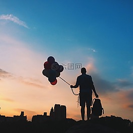 側(cè)影,氣球,日出