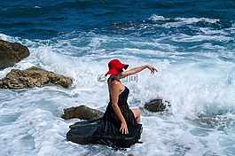 海,波,帽子