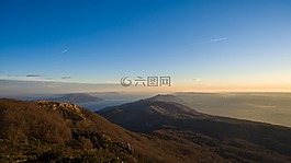 日落,山,自然