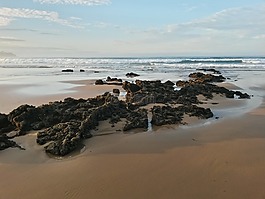 海,海滩,石