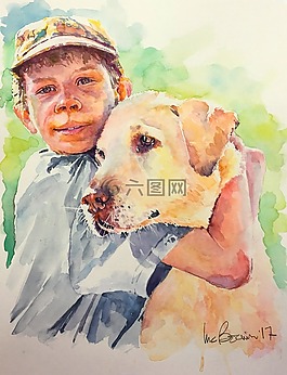 男孩,狗,肖像