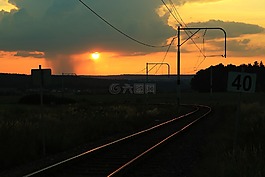 鐵路,日落,雷暴