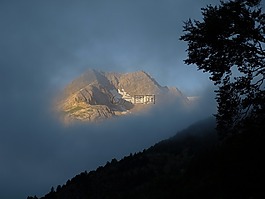 日出,云,山
