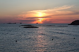 海灘,日落,景觀