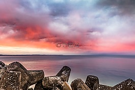 夕陽紅海,日落,海