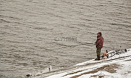 捕魚,男人,河