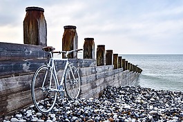 海灘,自行車,自然