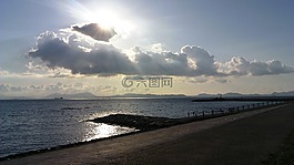 太陽,日落,海灘