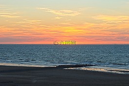 日落,海,海灘