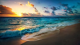 海灘,太陽,晚上