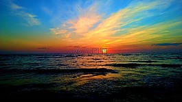 海灘,云,地平線