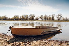 小船,海灘,河
