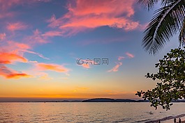日落,整體的一部分水域,夏天