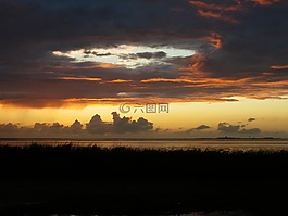 傍晚的天空,日落,海