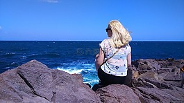 海,女孩,海灘