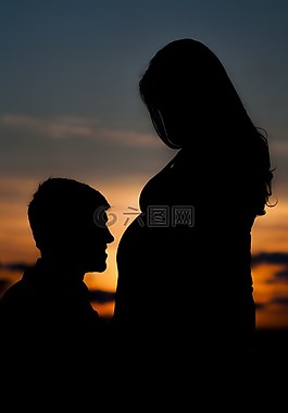 夫婦,日落,歡樂