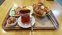 茶,面包圈,早餐