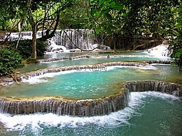 老挝,琅勃拉邦,瀑布