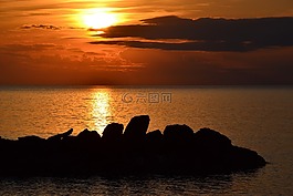 日落,水域,太陽