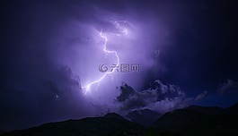 黑暗,閃電,山