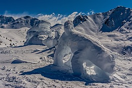 山,雪,雕像
