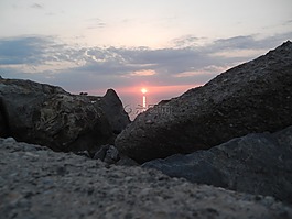 克里特島,日落,巖