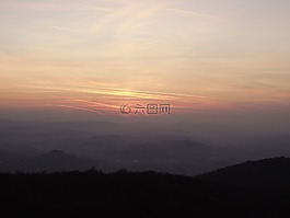 查看,日落,山