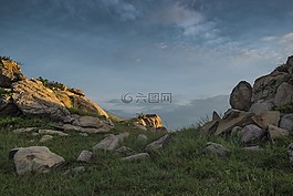 海灘,云,原野