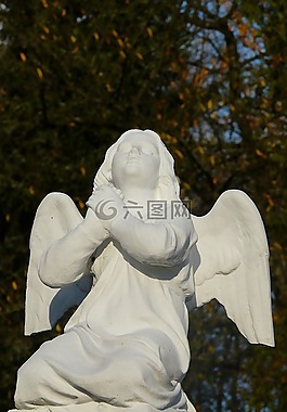 天使,雕像,秋