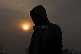 日落,側(cè)影,人