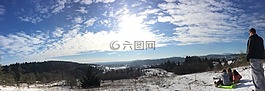 雪,全景,天空