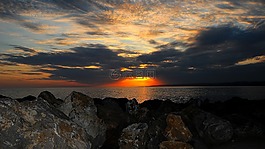 海,平静,日落